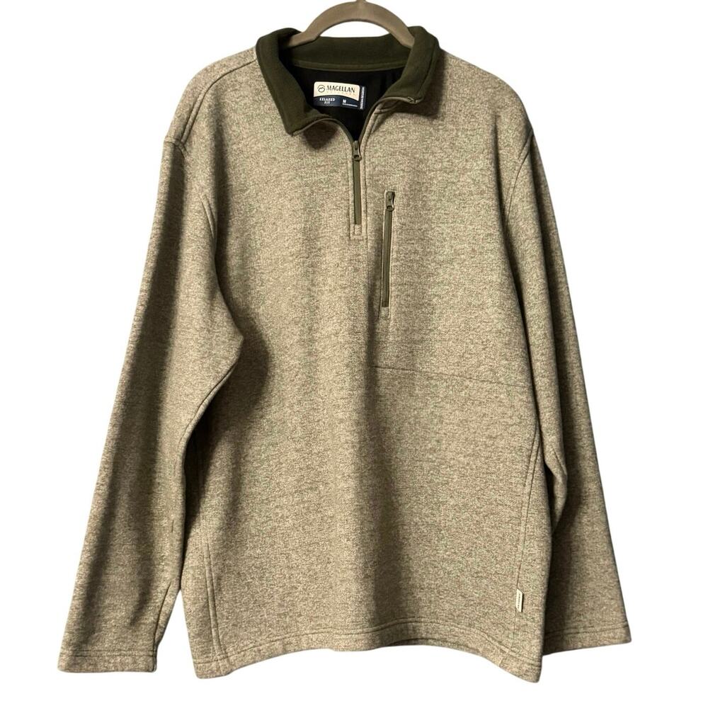 81. Magellan Outdoors Mens Heather Green Fleece 1/4 Zip Pullover RelaxedFit SZM